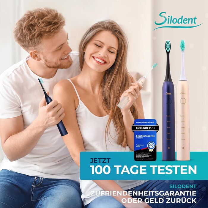 Електрична зубна щітка Silodent champagne, Midnight Blue. 5 програм, антисептичні щетинки, Power-батарея, етитуй. Тест-переможець, 100 днів без ризику.