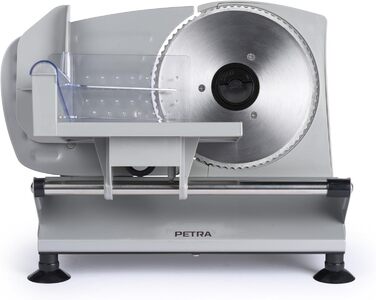 Електрична скиборізка Petra PT4636VDE для кухні: нарізка хліба, сиру, м'яса, ковбаси, регулювання товщини 1-15 мм, 3 леза з нержавіючої сталі, нековзкі ніжки