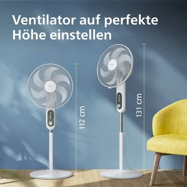 Вентилятор підлоговий Philips Serie 5000, 105 см, пульт, таймер, 3 швидкості, 40 Вт, білий