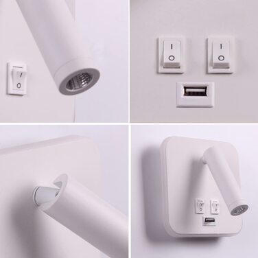 Світильник настінний TWSXTE, поворотна лампа для спальні, квадратна, біла, 3W+10W, для читання, тепле світло 3000K