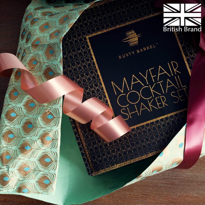 Набір для коктейлів Rusty Barrel Mayfair Original – коктейльний набір з аксесуарами та шейкером з нержавіючої сталі в подарунковій коробці, срібний