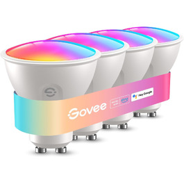 Розумна LED лампа Govee GU10 RGBWW, Matter, Alexa, Google Home, 400Лм, WLAN, регулювання яскравості, зміна кольорів, синхронізація з музикою, 4 шт
