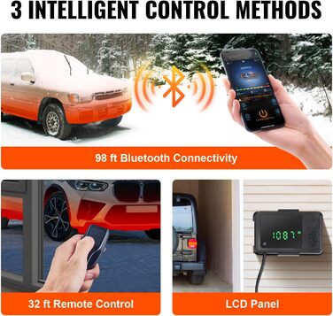 Автономний дизельний опалювач VEVOR 8 кВт, 12V, з LCD-дисплеєм та пультом ДУ, Bluetooth, 0.16-0.62 л/год, оранжевий