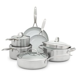 GreenPan Venice Pro Tri-Ply Набір посуду 10 предметів: каструлі та сковорідки, здорове антипригарне покриття, нержавіюча сталь, індукція, придатний для духовки та посудомийної машини, без PFAS, срібний