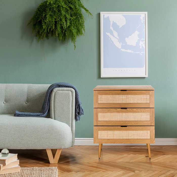 Комод BOHEO K 80x40x91 см 3 шухляди ротанг плетений дуб hjh LIVING
