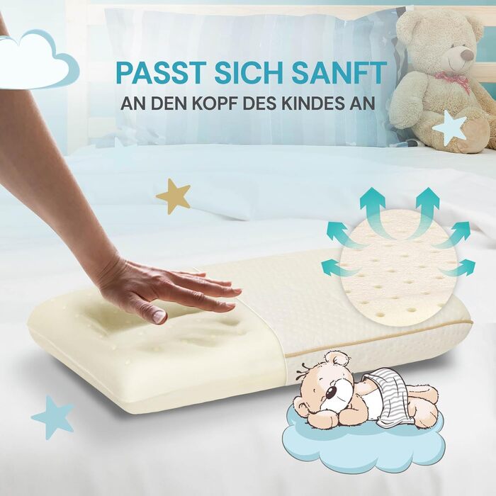 Подушка MemoDream Junior від VITAPUR для дітей, 30x50x9 см, Memory Foam, гіпоалергенна, м'яка, пральна, Ökotex-100, від 3 років