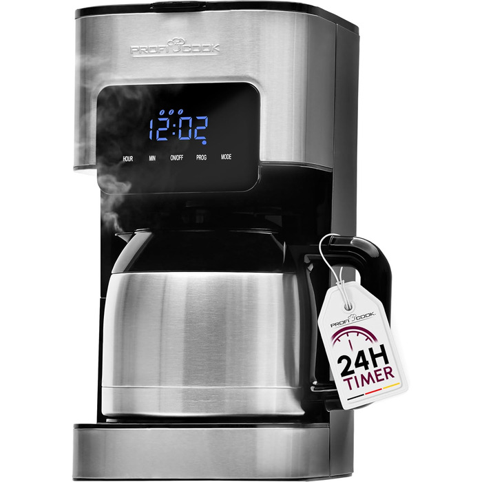 Кавоварка Profi Cook PC-KA 1191 з таймером, сенсорним управлінням і термокухлем 1,2 л, фільтраційна, неіржавна сталь
