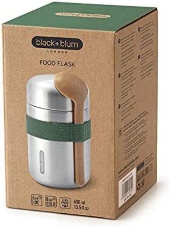 Термос для їжі BLACK+BLUM 400 мл, оливковий, вакуумний, з ложкою з деревних волокон, нержавіюча сталь, зберігає тепло 6 годин, холод 8 годин, герметичний