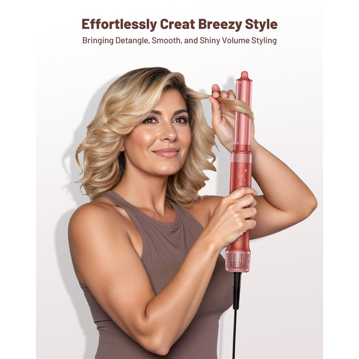 HITTIONA 5-в-1 Airstyler + Фен-щітка для волосся з іонізацією 110 000 об/хв, Автоматичний локон, Без термопошкоджень, Швидке сушіння та об'єм, Професійний стайлер для всіх типів волосся + Чохол для подорожей, Колір: Вишнево-червоний