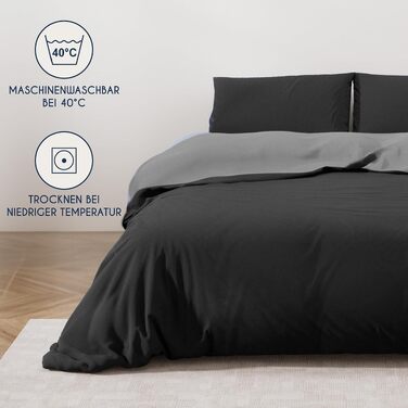 Комплект постільної білизни Dreamzie 200x200 см з 2 наволочками 80x80 см, двосторонній, чорний / темно-сірий