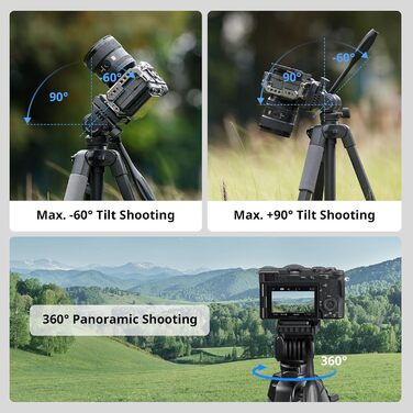 SMALLRIG CT-07 туристичний штатив 1,61 м для iPhone та камери, універсальний телефонний і камерний штатив із швидким перемиканням вертикальної/горизонтальної орієнтації, регульованими кутами та сумкою, модель 4689