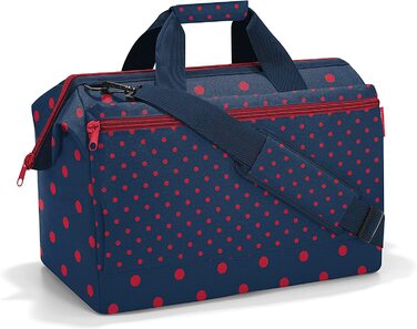 Сумка Reisenthel Allrounder L Pocket, універсальна дорожня та робоча докторська сумка з кишенею, для подорожей, роботи та відпочинку, з функцією кріплення на валізу, червона з принтом Mixed Dots