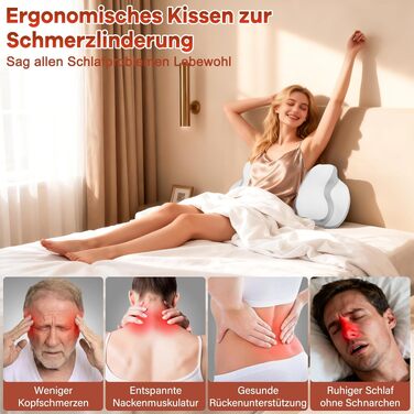 Подушка для шиї з Memory Foam - ортопедична подушка для сну, біла. Для тих, хто спить на боці, спині та животі