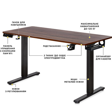 Стіл Mealux PowerDesk Duo XL Walnut (арт. EVO-252 Duo Walnut/B)