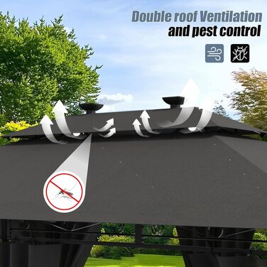 Альтанка садовий Devoko 3x6 м, водонепроникна, зимова, з LED, сіра. Пергола для вечірок до 20 осіб, захист UV 50+