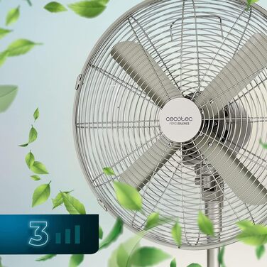 Вентилятор підлоговий Cecotec EnergySilence 620 Retrostyle 50 Вт, хромований, діаметр 40 см, 3 швидкості, з коливанням, регульована висота, безпечна сталева база