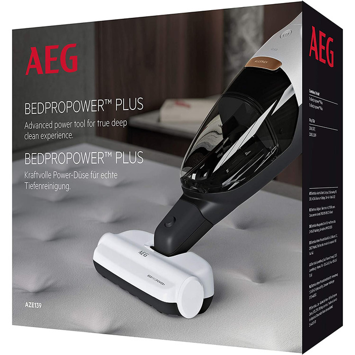 Насадка для пилососа AEG AZE139 BedPro Power Plus для глибокого чищення матраців, подушок і м'яких меблів, видалення шерсті, біла, сумісна з QX6, QX7, QX8-2, QX9