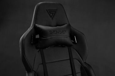 Ігрове крісло SENSE7 Sentinel, ергономічне, PU-шкіра, регульоване ленднева підтримка, гойдалка, чорне, до 150 кг
