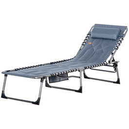 Outsunny Sun Lounger, складний садовий шезлонг з подушкою, бічна сумка, шезлонг з регульованою спинкою в 5 напрямках, стійкий до погодних умов шезлонг для кемпінгу з вантажопідйомністю до 130 кг, для садового пляжного басейну, сірий
