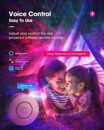 Проєктор зоряного неба SUPPOU LED WiFi з керуванням зі смартфона, 3D проектор галактики, нічник для дітей та дорослих, RGB підсвічування, голосове керування, для вечірок, білий колір