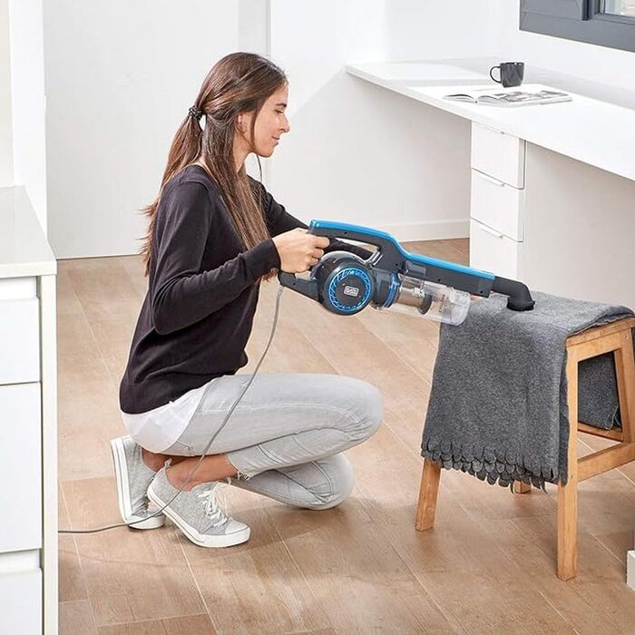Пилосос 3-в-1 BLACK+DECKER BXVMS600E 600 Вт, ручний і вертикальний, циклонний, без мішка, EPA-фільтр, 6 м кабель, сірий/синій