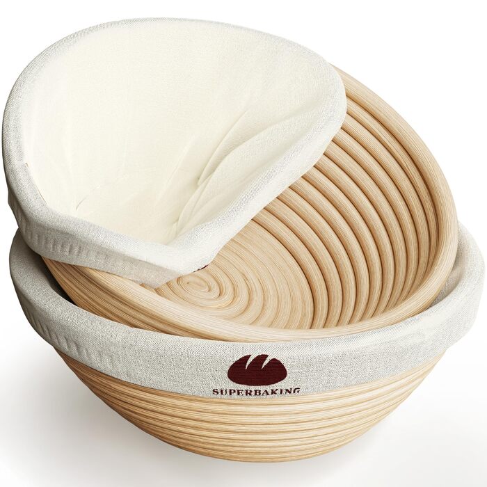 Набір для випічки закваски Superbaking: 2 корзини для розстойки (22.9 см, 25.4 см) та стартер, комплект для приготування заквасочного хліба