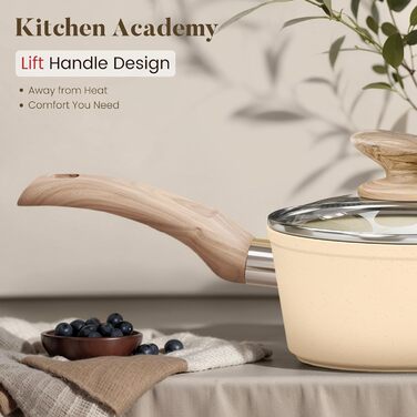 Набір посуду для індукційної плити Kitchen Academy, 12 предметів, бежевий гранітний антипригарний покриття