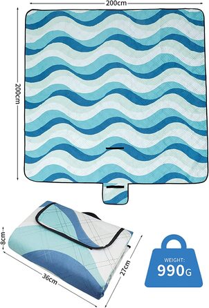 Пікнік-ковдра COVACURE 200x200 см XXL, водонепроникна, піщано- та брудовідштовхуюча, для пляжу, кемпінгу та пікніка, ізоляційна, легка у догляді