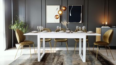 Стіл обідній Newfurn розсувний 160-200x90 см, білий, сучасний скандинавський стиль, для кухні та вітальні, з стільницею