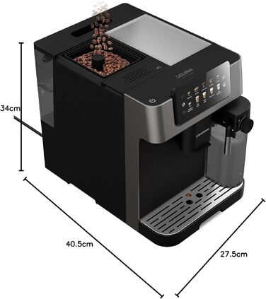 Кавомашина автоматична Grundig KVA 7230, 19 бар, сталева кавомолка (13 ступенів), капучинатор, підігрів чашок, чорний/сріблястий