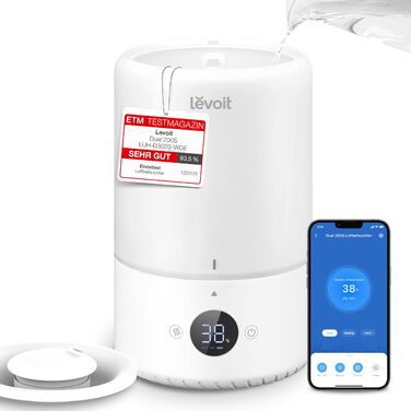 Зволожувач повітря Levoit Smart для спальні та дитячої кімнати, 3 л, кремовий. З сенсором вологості, тихий (20 дБ), з обертовою насадкою 360° для рослин.