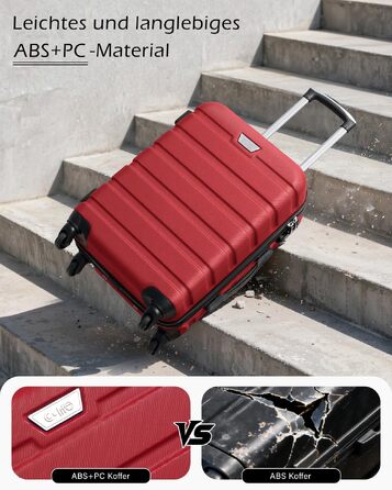 Набір валіз COOLIFE 2 шт. (L + XL) Spinell Red, PC+ABS, полікарбонат, на колесах, з TSA замком, чорний