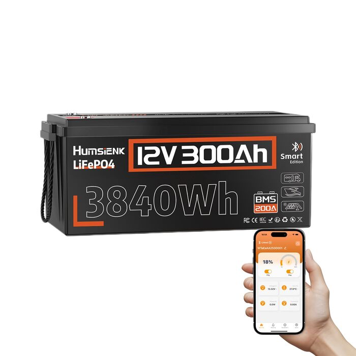 Акумулятор LiFePO4 Humsienk 24V 200Ah (5120Wh) для сонячних панелей та RV, BMS 250A, IP65, висока потужність 6400W