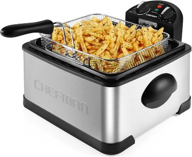 Фритюрниця Chefman 4,3 л з кошиком, XL, регульована температура, таймер, знімний масляний контейнер, нержавіюча сталь, для курки, картоплі фрі, морепродуктів