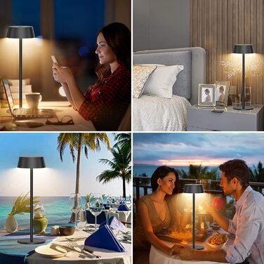 LED акумуляторна настільна лампа Klighten, димована, металева, бездротова, сенсорне керування, IP54, водонепроникна, портативна, для дому та вулиці, 3000K-6000K, USB-C, чорна, 2 шт.