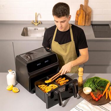 Аерофритюрниця Cecotec Cecofry Advance 9000 Window з подвійним кошиком 9л (2x4.5л), 2200 Вт, вікном та підсвіткою, 8 програм, чорна