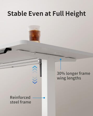 Електричний підйомний стіл FEZIBO 100x60 см, регульований робочий стіл з USB-C та USB-A портами, 3 режимами пам'яті, висота 72–118 см, білий