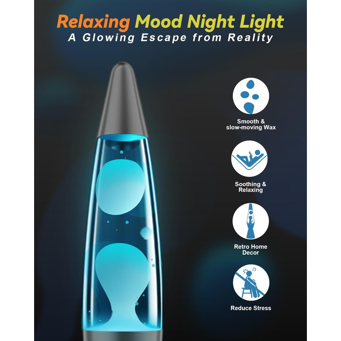 Лава-лампа AONESY з пультом керування та таймером на 12 годин, 34 см, чорна