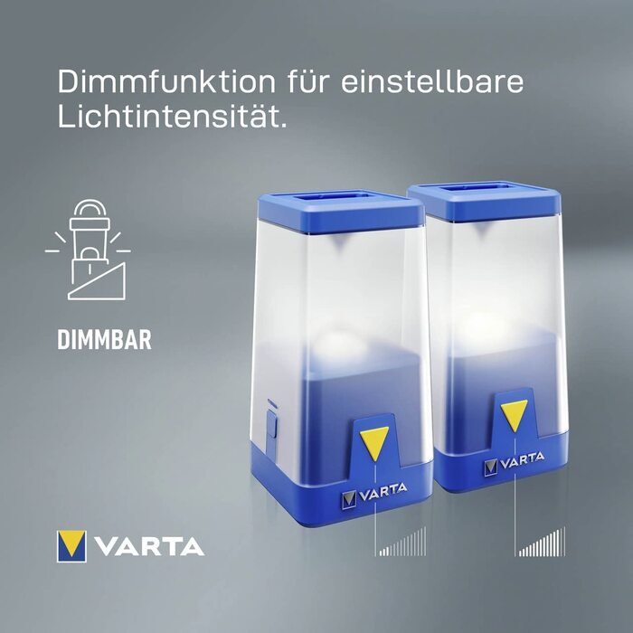 Кемпінговий ліхтар VARTA LED Ambiance L20 з димером та кольоровими режимами, працює від 6x AA батарей, для риболовлі, відпочинку на природі, аварійних ситуацій, без батарей
