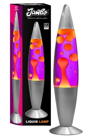 Лава-лампа JAMBO 16' (40.6 см) з фіолетовою рідиною та жовто-зеленим воском, срібляста основа — декоративний нічник для вітальні, офісу та спальні