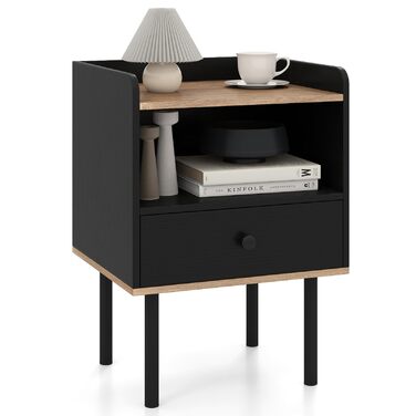 Набір приліжкових тумбочок COSTWAY з шухлядою та відкритою полицею, набір з 2 шт., 40,5 x 35 x 56 см, чорний