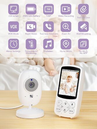 Відеоняня Baby Phone з 3.2-дюймовим LCD-дисплеєм, HD цифрова камера з нічним баченням, двосторонній аудіозв'язок, 2.4 GHz