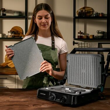 Електричний контактний гриль Cecotec Rock'nGrill 2200 Dual, розкладний на 180°, 29x23 см, 2200 Вт