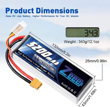 Акумулятор Zeee 3S LiPo 5200mAh 11.1V 80C з роз'ємом XT60 для RC моделей (набір 2 шт.)