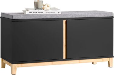 Банкетка для взуття SoBuy FSR117-SCH, з сидінням, чорна, з місцем для зберігання, вузька, 90x47x34 см