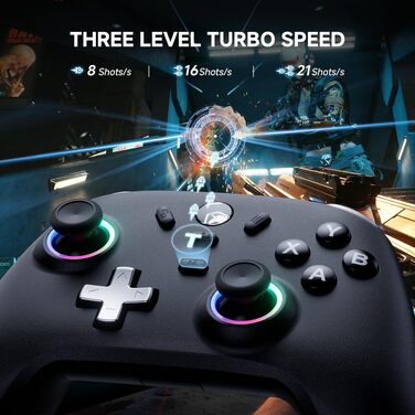 Ігровий бездротовий контролер ECHTPower для PC, Switch, Steam Deck, Android, iOS — RGB підсвітка, Hall-джойстики, Turbo, вібрація, акумулятор 800mAh (Чорний)