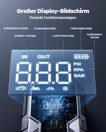 Пусковий пристрій UTRAI Jump Starter 4500A 15000mAh з компресором для авто, бустер для двигунів до 8.5L бензин / 6.5L дизель, швидка зарядка 18W та ліхтариком
