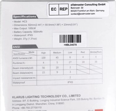 Klarus HC3 LED-ліхтар на кепку з білим і червоним світлом, сенсорним керуванням, 5 режимів, для полювання, кемпінгу та риболовлі