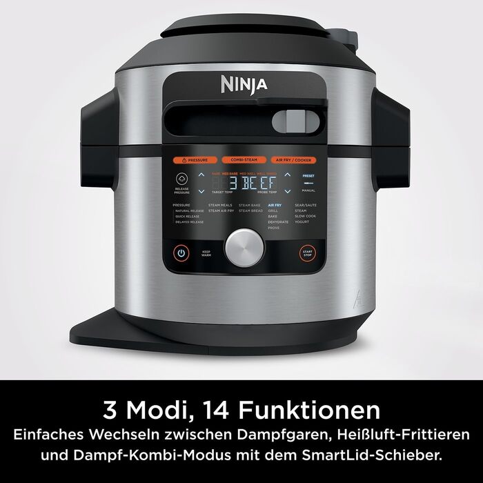 Мультиварка Ninja Foodi MAX 7,5 л 14-в-1 з розумною кришкою, скороварка, аерофритюрниця, повільноварка, термощуп, нержавіюча сталь, OL750EU