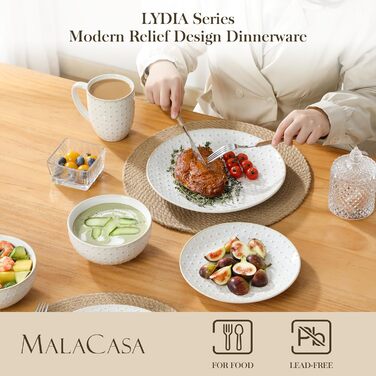 Набір посуду Malacasa LYDIA Beige для 4 осіб (16 предметів) - набір посуду з кераміки з рельєфом, сучасний сервіз